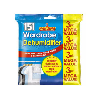 151 Hanging Wardrobe Dehumidifier Bags Moisture Trap Crystals Pack Of 3 Damp Control from B&Q
