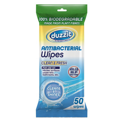 Pack Of 50 Duzzit Biodegradable Antibacterial Clean And Fresh Wipes from B&Q