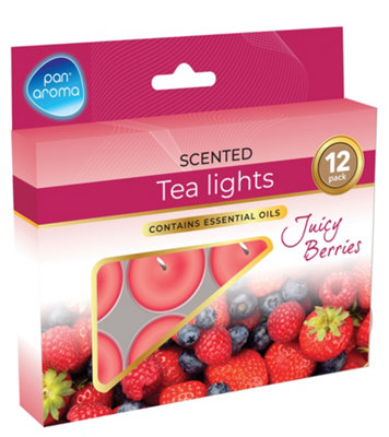 Pack Of 12 Juicy Berries Scented Colour Tea-Lights from B&Q