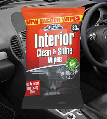 Car Pride Car Interior Wipes Large Dashboard Cleaning Wipes Clean And Shine Dust Wipe 30Pk