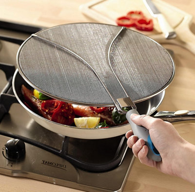 Splatter Screen29Cm Stainless Steel Odour Absorbent Frying Pan Splatter Guard Lid Cover With Carbon Filter & Folding Handle from B&Q