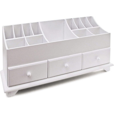 Wooden Cosmetic CabinetVersatile White Desktop Or Dressing Table Organiser With Divided Sections & 3 Drawers from B&Q