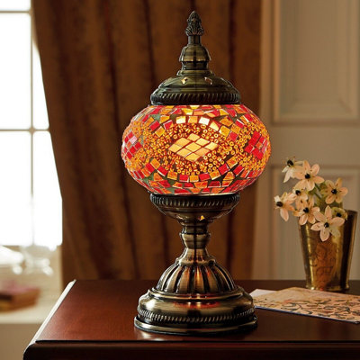  - Marrakech Table LampMains Powered Handcrafted Moroccan Style Indoor Home Lantern Light With Mosaic GlassH27 X 13.5Cm Dia