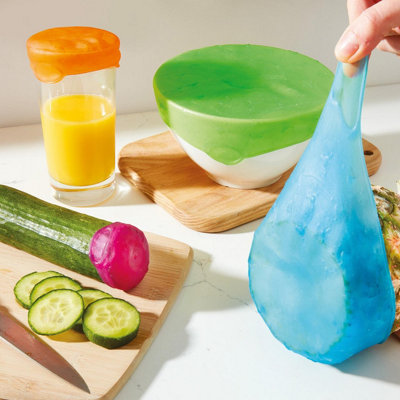  - Set Of 4 Reusable Food CoversFridge & Freezer Safe Stretch & Cling Flexible Self-Adjusting Silicone Tops Lids