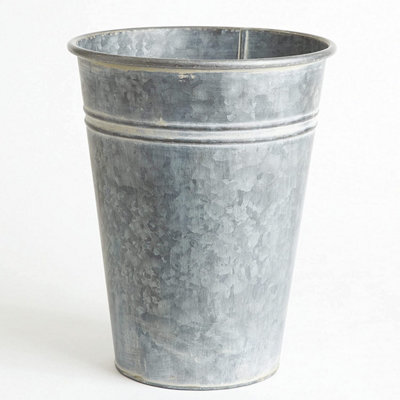 Bloom Medium Florist's Bucket - Galvanised Steel Vase For Fresh Or Artificial Flower Stem Bouquet Arrangements - Measures 30 X 23Cm Grey