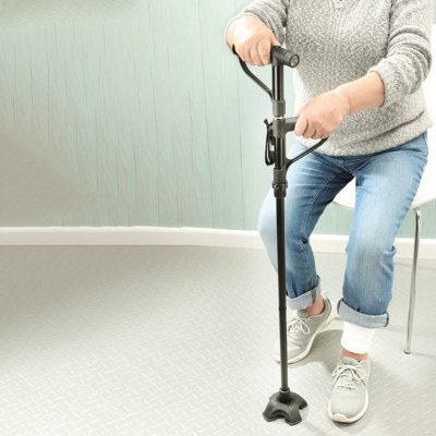 Walking Stick - Height Adjustable Foldable Mobility Aid Cane with 2 Cushioned Handles, Built-In LED Torch & Non-Slip Rubber Base