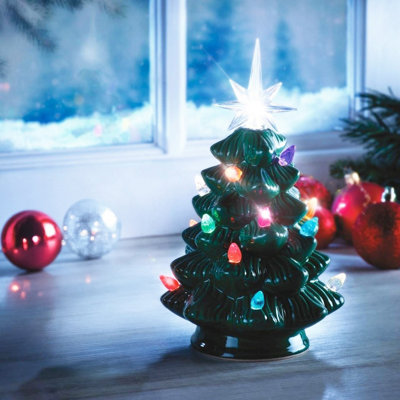 My Smart Buy Ceramic Light Up Christmas Tree OrnamentTwinkling Festive Xmas Home Decoration 17Cm