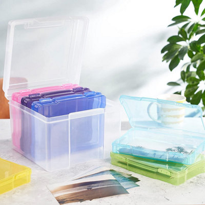 B&Q Multicoloured Photo Storage Boxes For 6X4 Photographs - Storage Organisers With 6 Clip Lock Cases & 600 Photo Capacity Light