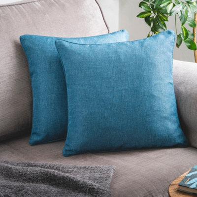 2 X Blue Cushions With InsertsLarge Square Jewel Toned Textured Zipped Covers With Hollowfibre PadsEach 46 X 46Cm from B&Q