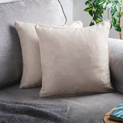 2 X Natural Cushions With InsertsLarge Square Jewel Toned Textured Zipped Covers With Hollowfibre PadsEach 46 X 46Cm from B&Q