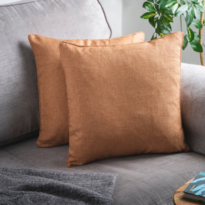 2 X Gold Cushions With InsertsLarge Square Jewel Toned Textured Zipped Covers With Hollowfibre PadsEach 46 X 46Cm from B&Q