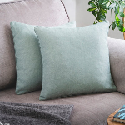 2 X Sage Cushions With InsertsLarge Square Jewel Toned Textured Zipped Covers With Hollowfibre PadsEach 46 X 46Cm from B&Q