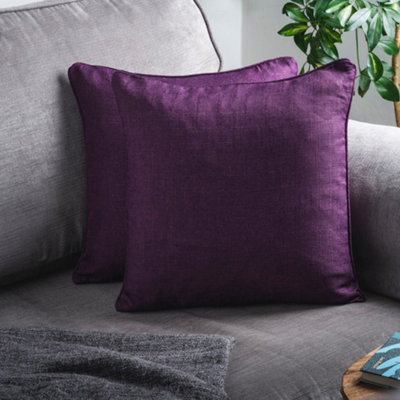 2 X Purple Cushions With InsertsLarge Square Jewel Toned Textured Zipped Covers With Hollowfibre PadsEach 46 X 46Cm from B&Q