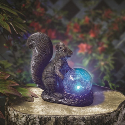 Solar Powered Led Squirrel Garden OrnamentHand Painted Polyresin Sculpture With Light Up Crackle BallH18.5 X W19.5 X D9Cm from B&Q