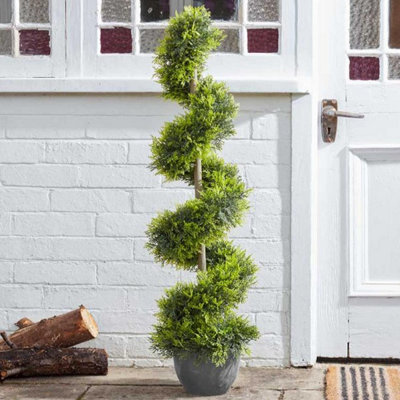 Faux Cypress Spiral TopiaryUv & Weather Resistant Home Or Garden Artificial Plant With Black Plastic PotH120 X 24Cm Diameter from B&Q