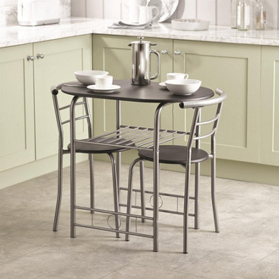B&Q 3 Piece Black & Grey Compact Dining Set - Table & 2 Chairs With Steel Frame & Wood Effect Top - Kitchen Or Dining Room Furniture