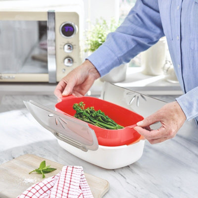 Microwave Steamer PotDishwasher Safe Microwavable Food Container With Vented Lid & Handles For Steaming MeatVegetables & More from B&Q