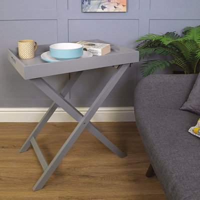 Folding Butlers Tray & StandStylish Wooden Side Table With Detachable Top For Serving Food Or DrinksH77 X W60 X D40CmGrey from B&Q