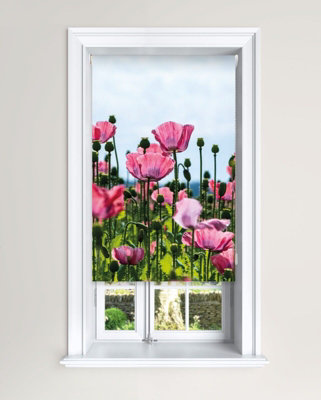 Lister Cartwright Blackout Roller Blind Pink Poppy Field Roller Blinds ( 90 Cm Width X 140 Cm Drop) from B&Q