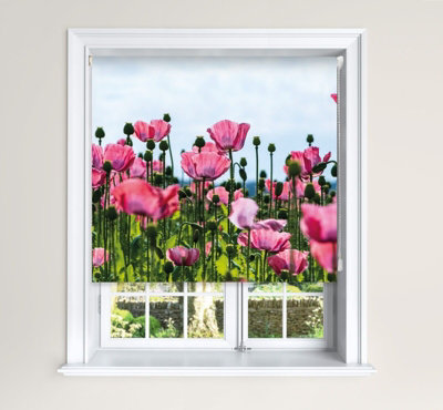 Lister Cartwright Blackout Roller Blind Pink Poppy Field Roller Blinds(150 Cm Width X 140 Cm Drop) from B&Q
