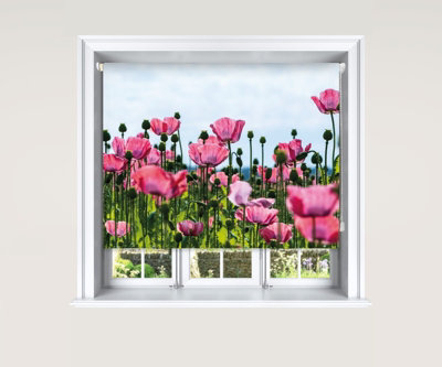 Lister Cartwright Blackout Roller Blind Pink Poppy Field Roller Blinds ( 180 Cm Width X 140 Cm Drop) from B&Q