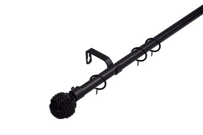 Lister Cartwright 19 mm Extendable Metal Curtain Poles Black (Knotted Finials70120 Cm) from B&Q