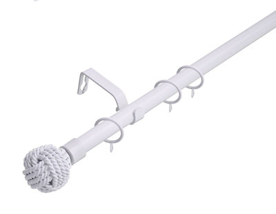 Lister Cartwright 19 mm Extendable Metal Curtain Poles White (Knotted Finials70120 Cm) from B&Q