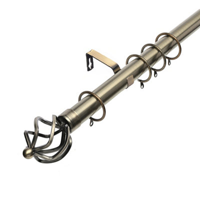Lister Cartwright 28mm Antique Brass Fixed Metal Curtain Pole Set With Cage Finial(240 Cm) from B&Q