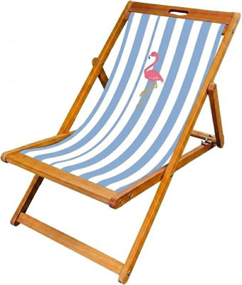 Lister Cartwright Wooden Folding Deck Chair With Fabric Sling(Flamingo Stripe) from B&Q