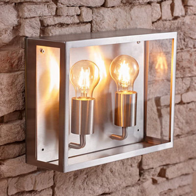 BillyOh Biard Valbo Stainless Steel Outdoor Twin Light from B&Q