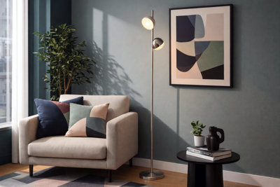 Lighting Collection Tully Floor Lamp Satin Silver Metal And Frosted Shade from B&Q