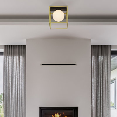 Lighting Collection Wall Light/flush Gold Box Frame & Opal Glass from B&Q