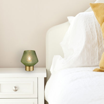 Lighting Collection Green Glass Satin Brass Table Lamp from B&Q