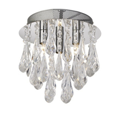 Lighting Collection 3 Light Flush Ceiling Light - Chrome Finish - Clear Acrylic Drops - Image 5