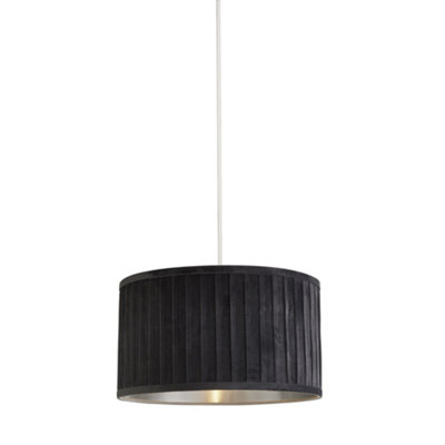Lighting Collection Busan With Metallic Inner Pleated Velvet 30Cm Shade Grey/Silver