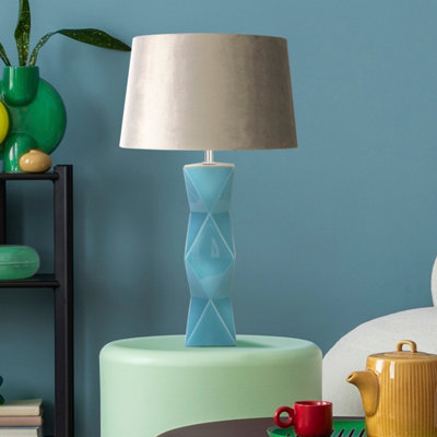 Lighting Collection Textured Teal Ceramic Table Lamp With Neutral Fabric Shade from B&Q