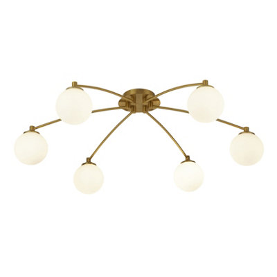 Searchlight Feylinn Ceiling Light, White/Brass, Glass, Ø 75 Cm, 6-Bulb. - Image 5