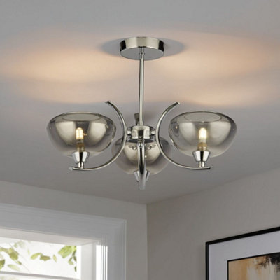 Pagazzi Ing Hansel Semi Flush 3 Smoked Glass Ceiling Light