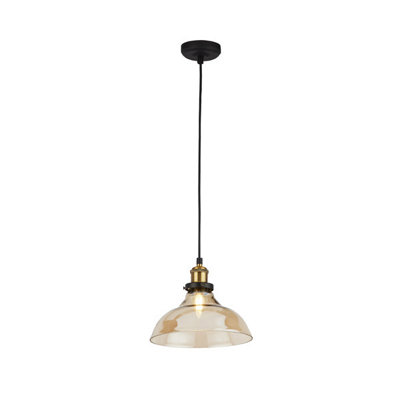Pagazzi Lighting Pagazzi Melina Antique Brass & Amber Glass Ceiling Pendant from B&Q