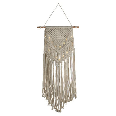 Lighting Collection Akin Cream Led Macrame Dream Wall Hanging from B&Q