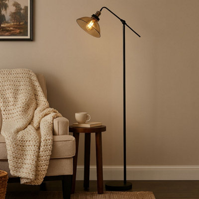 Pagazzi Lighting Pagazzi Melina Antique Brass & Amber Glass Task Floor Lamp from B&Q