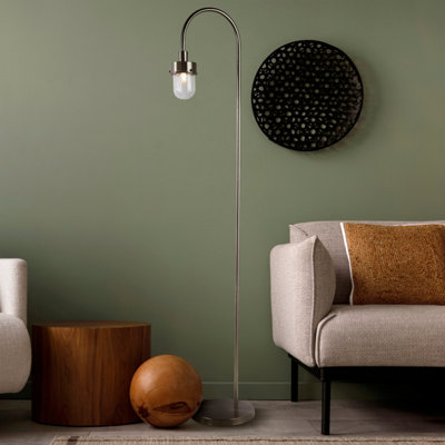 Lighting Collection Modern Silver Arc Floor Lamp With Hanging Dome Metal Shade from B&Q