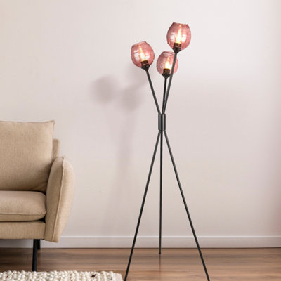Lighting Collection Triple Pink Ribbed Glass Cluster Pendant With Staggered Hanging Design from B&Q