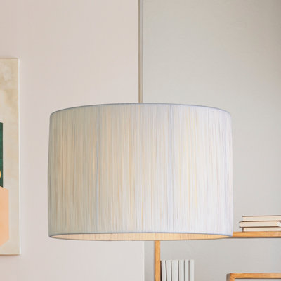 Lighting Collection Soft Loom Neutral Fringe Layered Textured Drum Pendant Shade from B&Q