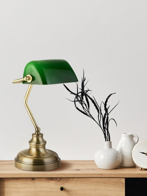 Lighting Collection Bankers Deep Green Glass Shade Table Lamp - Image 3