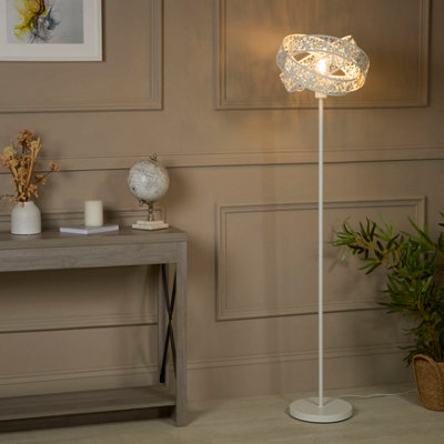 Lighting Collection White Fretwork Shade Floor Lamp