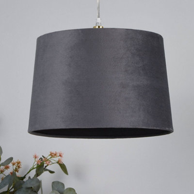 Lighting Collection Charcoal Weave Contemporary Fabric Drum Pendant Light Shade from B&Q