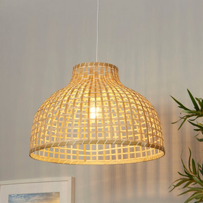 Lighting Collection Large Sun Weave Natural Rattan Style Open Lattice Dome Pendant Shade from B&Q