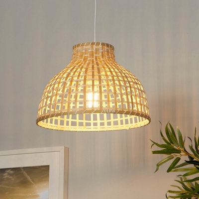 Lighting Collection Medium  Sun Weave Natural Rattan Style Open Lattice Dome Pendant Shade from B&Q