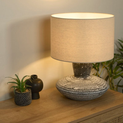 Lighting Collection Textured Grey Ceramic Base Table Lamp With Neutral Fabric Shade from B&Q